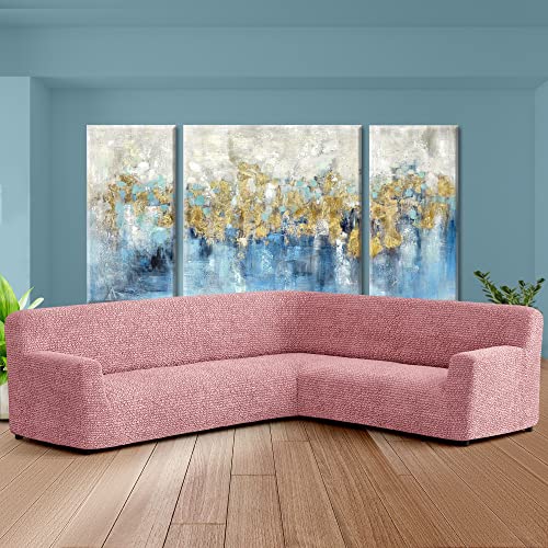 Paulato By Ga.i.co. Sectional Sofa Cover - Corner Sofa Slipcover - Soft Polyester Fabric Slipcovers - 1-Piece Form Fit Stretch Furniture Cover - Microfibra Collection - Coral Pink (Corner Sofa) #TOP7