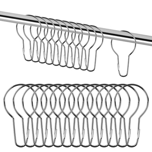 27 ganchos para cortina de ducha, Anillos para Cortinas de Ducha, Argollas para Cortinas, anillos de acero inoxidable, para barra de cortina de ducha, barra de ropa, 70 x 40 mm (plata)