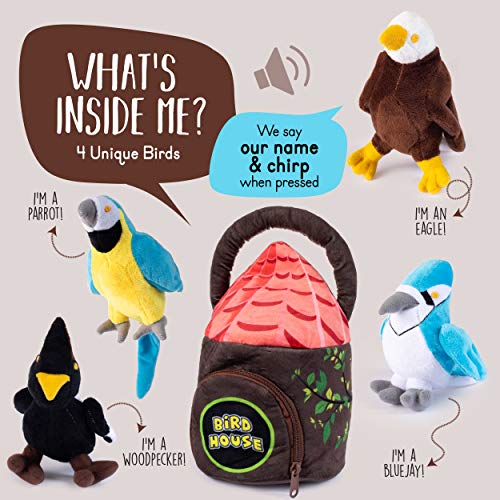 Talking Plush Audubon Birds | Audubon Stuffed Bird | Talking Bird Toy | Audubon Bird Stuffed Animals | Plush Birds With Authentic Sound | Includes 4 Talking Birds | Plush Bird House Shaped Carrier #TOP1