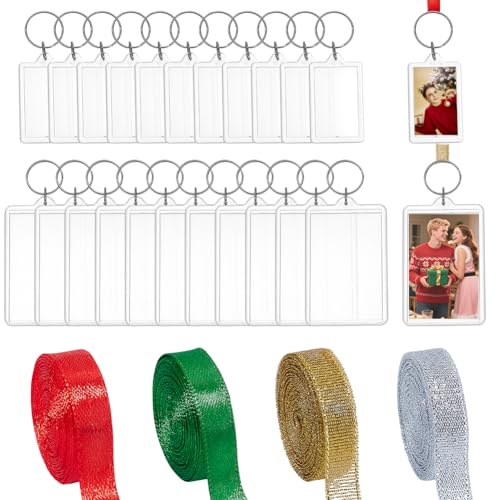 AHANDMAKER 24 Stück Weihnachts-Fotorahmen-Ornamente In 2 Größen Rechteckige Bilderrahmen Ornamente Mit 4 Farbbändern Hängendes Foto Ornament Aus Kunststoff Für Die Weihnachtsbaumdekoration