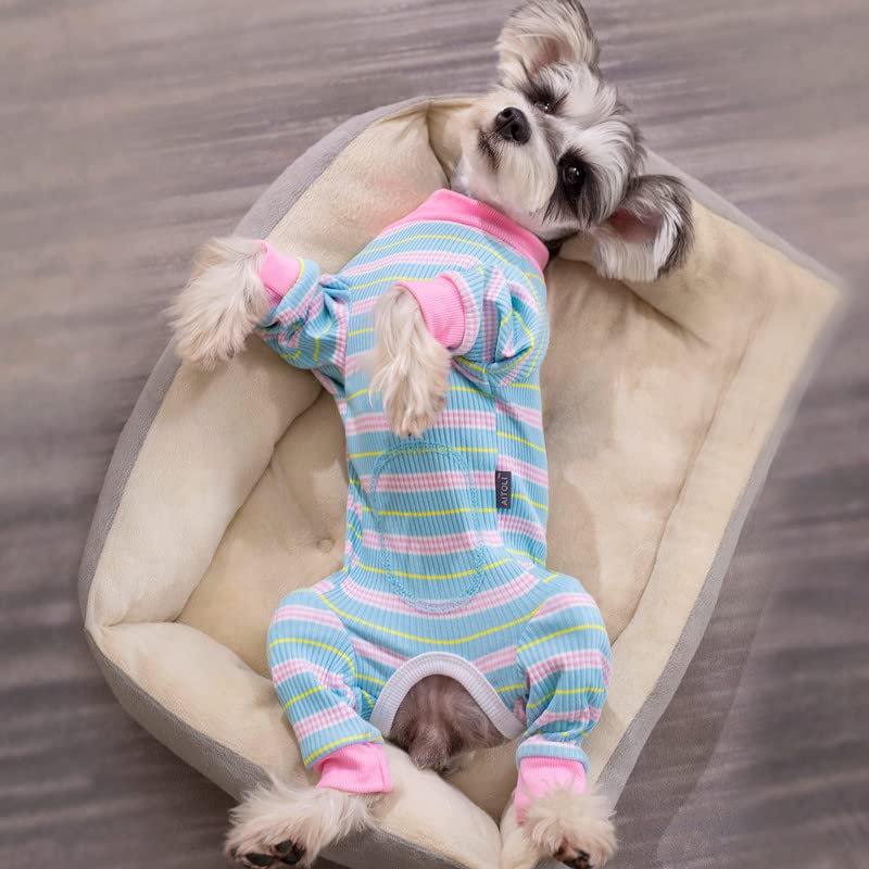 Image of Dog Surgery Recovery Suit for Small Dogs, 4-Legged Dog Onesie After Surgery with Back Snaps, Breathable Cotton Spay and Neuter Bodysuit for Female and Male Dogs
