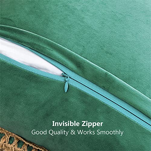 Aqothes Pack Of 2 Velvet Decorative Farmhouse Burlap Trimmed Tailored Edges Decor Pillow Cover Cushion Throw Pillows For Couch Sofa, 18 X 18 Inch, Teal #TOP5