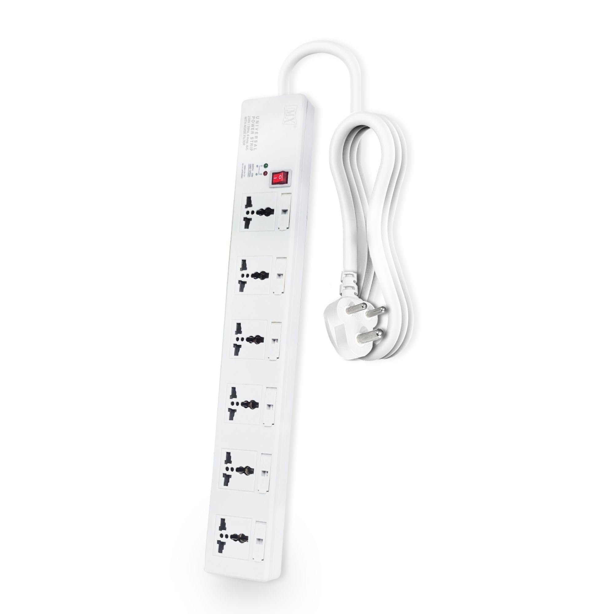 MX 4 Outlet Universal Power Strip 5 AMP. with Power Indicator & Dual Pole Switch (6 Outlet Power Strip Individual Fuse, 1.5 Meter)-image-30