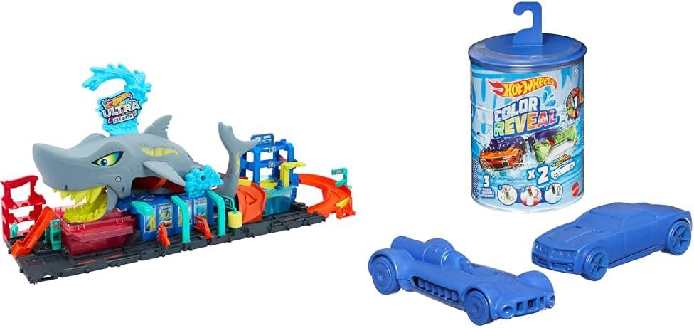 Hot Wheels City Ultra Shark Car Wash with Color Reveal Toy Vehicle, Surprise Reveal & Color Change