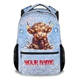MEETUHONEY Personalized Highland Cow Backpack for Girls - 17 Inch Kids School Backpack, Large Capacity Cow Bookbag for Middle School Gifts