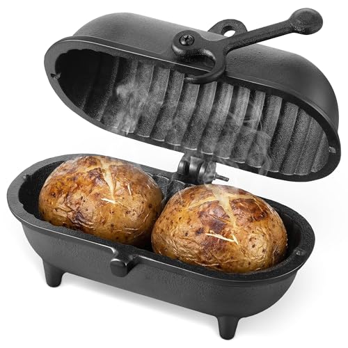Enhon Cast Iron Baked Potato Cooker Latch, Cast Iron Potato Roaster for Wood Burners, Multifuel Stoves and Open Fires, Campsite Cooker for Flavorful Potatoes, Uniform Heating