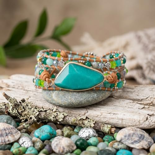 Image of YGLINE Natural Stone Bracelet 5 Wraps Bracelet Handmade Blue Color Boho Bracelet for Women Bracelet