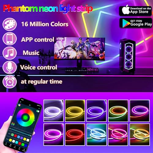 Image of Neon Rope Light, Ws2811 RGB+IC Flexible Led Lights Control with App /Remote, Chase Mode, IP67 Outdoor Waterproof, Music Sync Light Strip for Bedroom (10FT-2)