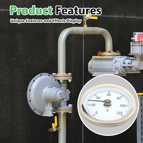 Anlegethermometer Heizungsrohr, 4 Stück Bimetall Anlegethermometer Thermometer, Industrielles Rohrthermometer, Temperaturanzeige Mit Clip-On Feder, Zeigerthermometer 0-120 °C 63 mm Rohr Thermometer
