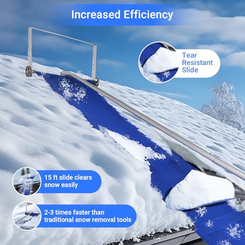 YIVIKPE 20FT Snow Roof Rake, Adjustable Aluminum Roof Snow Removal Tool, Two 3\'\' Wheels & 15FT 420D Oxford Cloth, Sturdy Cutting Frame with Premium Quality Materials, Anti-Slip Handle, Lightweight. - Thumbnail 7