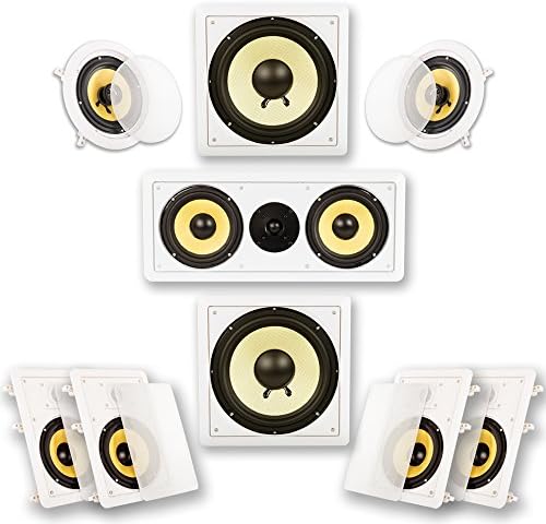 Acoustic Audio by Goldwood HD726 Flush Mount In-Wall/Ceiling Home Theater 7.2 Surround Sound 6.5 Inch Speakers (9 Speakers, 7.2 Channels, White)