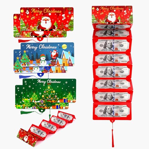 HICOHAND Weihnachts-Geldkartenhalter, 6 Stück Weihnachts-Geldkartenhalter mit 10 Fächern, festliches Bargeld, Überraschung, Geschenk, Organizer mit Quaste, Weihnachts-Partyzubehör