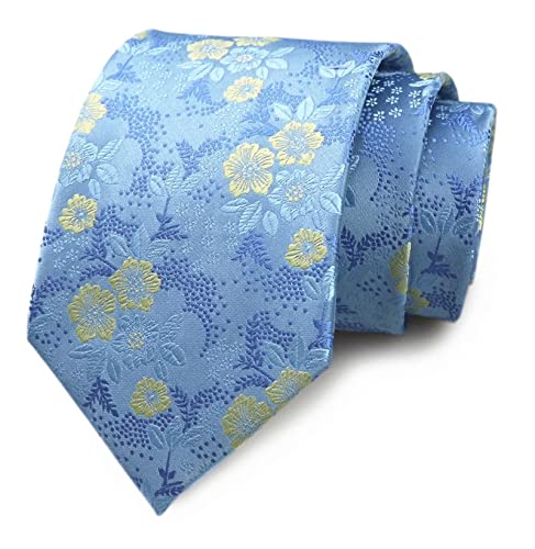 Men's Sky Blue Tie Yellow Floral Party Spring Wedding Woven Silk Handmade Paisley Necktie #TOP3