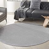 Nourison Essentials Indoor/Outdoor Silver Grey 6' x Round Area Rug, Easy Cleaning, Non Shedding, Bed Room, Living Room, Dining Room, Backyard, Deck, Patio (6 Round)