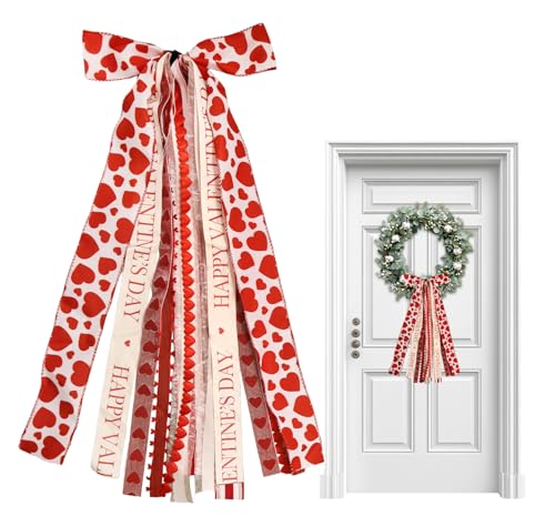 Vickasi Valentines Wreath Bows for Front Door, Red Heart Ribbon Bowknot Holiday Bows Accessories for Wreath Anniversary Decorations