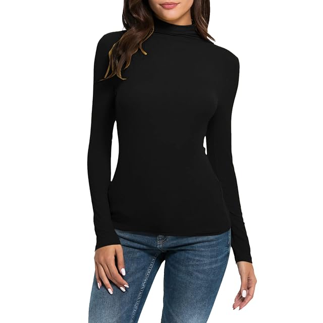 Hvyesh Womens Long Sleeve Shirts Turtleneck Shirt Women Mock Turtle Neck Basic Tops for Woman Fitted Ladies Winter