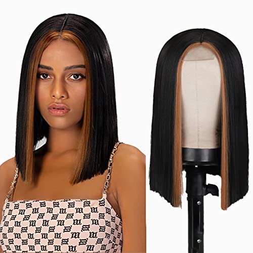 MAGI&MEET Highlights Bob Wigs Short Straight Wig for Women Synthetic 150% Density Hair Natural Looking Cute Fashion Heat Resistant Fiber for Cosplay Daily Party Use