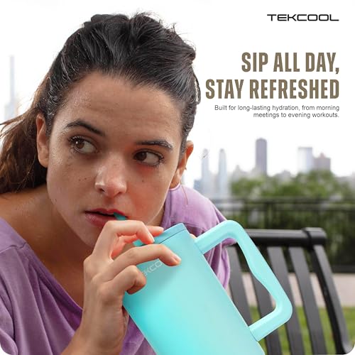 Image of Tumbler with lid and Straw 1200ML Cup Stainless Steel Hot and Cold with Handle and Lid 2 Straw Vacuum Insulated Tumbler for Water, Iced Tea or Coffee Office Gym Travelling