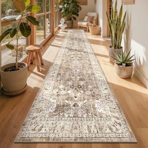 LOKHOM 3x14 Long Hallway Runnner Rug, Non-Slip Washable Rugs, Beige