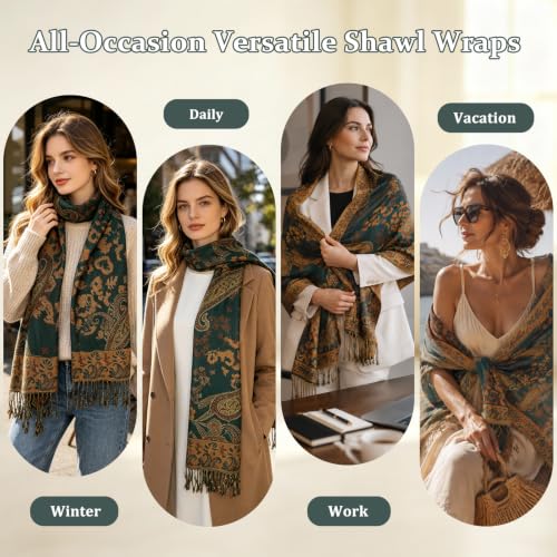 Paisley Pashmina Shawl Wrap for Women Reversible Scarf | Large Reversible Paisley Scarf Wrap - Lightweight & breathable for all-day comfort; for festivals, travel, evening shawl — view 2