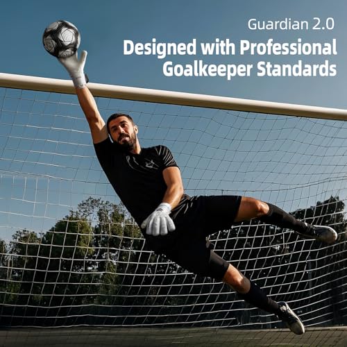 WVVOU Soccer Goalie Gloves for Adults and Youth, High Performance Goalkeeper Gloves with 5 Detachable Finger Saves, Soccer Gloves with 4mm Sticky Latex Palm (White, 6)