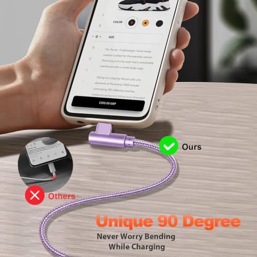 OCEEK USB-A to USB-C Right-Angle Cable 3Pack 6FT, Nylon Braided — view 3