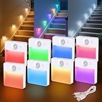 8PCS LED Treppenbeleuchtung mit Bewegungsmelder - RGB Aufladbar Innen Nachtlicht, Treppenlicht mit Motion Sensor Akku, Lampe Treppenstufenbeleuchtung mit Touch, Night Light für Kinder, Trepp, Flur