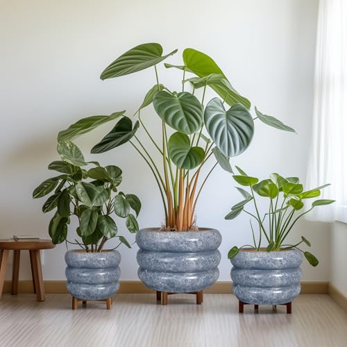 SQOWL Ceramic Planter 13.5 Inch - Large Plant Pot Indoor with Drainage Hole Outdoor Planter Round Flower Pot Modern Decorative Plant Pot for Home Office Decor Gray by SQOWL - Image 7
