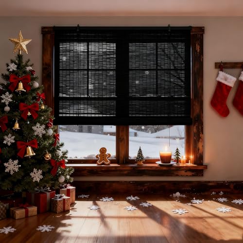 Estor Enrollable Opaco 70 x 100 cm Anti-UV Privacidad Protección Estores de Bambú Incluye Accesorios para Patio Jardín Porche, Negro