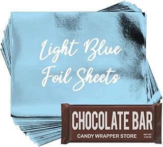 Light Blue Shiny Candy Bar Wrapper Foil Sheets for over wrapping chocolate bars - 40 Sheets