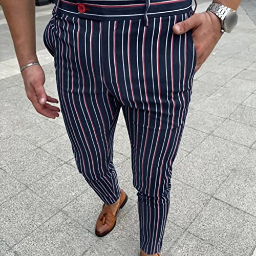 Men's Stripe Printed Dress Pants Stylish Slim Tapered Fit Long Pants Flat Front Stretch Business Golf Trousers2