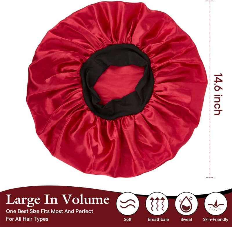 Miniatura 3 de Gorro de satén de seda, gorro de dormir extra grande y suave con banda elástica para cabello rizado y trenzas de rastas