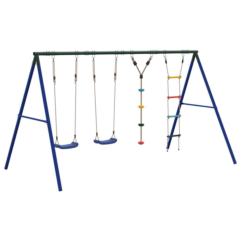 Schaukel-Set mit Schaukelsitzen Strickleiter Kletterschaukel aus lackiertem Stahl robustes Gestell 341x185x185 cm für Garten Kinderspielplatz Outdoor Spielspaß 3-10 Jahre