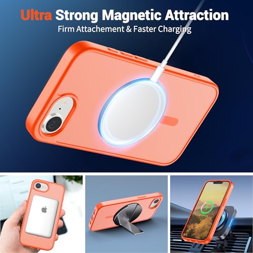 Image of SUPFINE Magnetic for iPhone 17e Case /iPhone 16e Case (Compatible with MagSafe)(Military Grade Drop Protection) Slim Translucent Matte Shockproof with Anti-Fingerprint Phone Case,Orange
