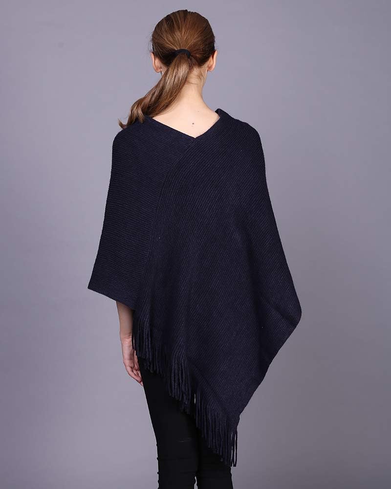 Fomolom Womens Poncho Sweater V Neck Knitted Pullover Shawls Wraps Capes with Fringes Gifts for Women Mom - Image 2