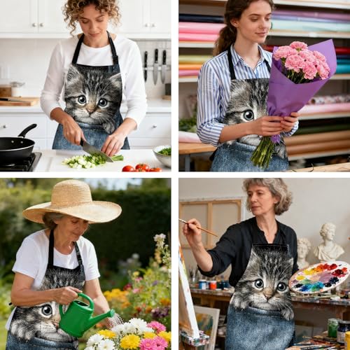 Image of Nuxovilar Polyester Cute Kitchen Apron with Pockets 26.7x30.7 Inches for Home Kitchen Baking Cooking Catering