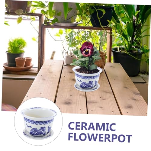 Pot de fleurs en céramique simple rond intérieur extérieur avec plateau