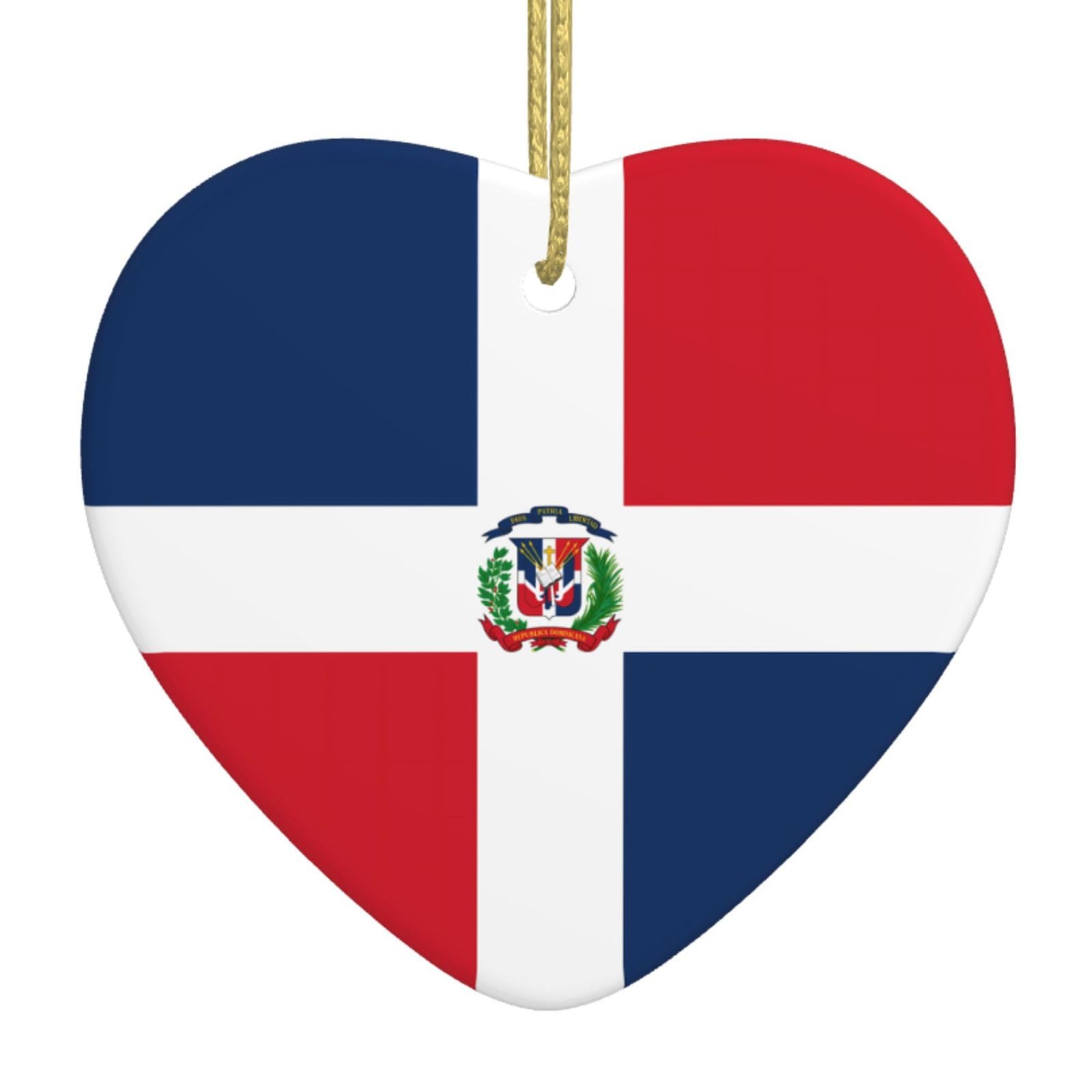 Dominican Republic Ceramic Christmas Heart Pendant with Silk Thread, Christmas Tree Home Decoration
