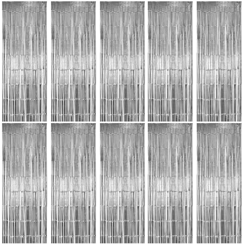 Image of Hampton Distribution 10 Pack Silver Foil Fringe Curtains, Silver Tinsel Backdrop Party Curtains, Party Decorations Supplies for Birthday, Holidays, Parties & More