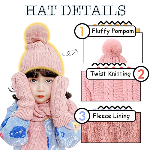 Kids Winter Hat Scarf Mittens Set Toddler Knitted Beanie Girls Fleece Children Neck Warmer Boys Warm Gloves 2-7 Years2