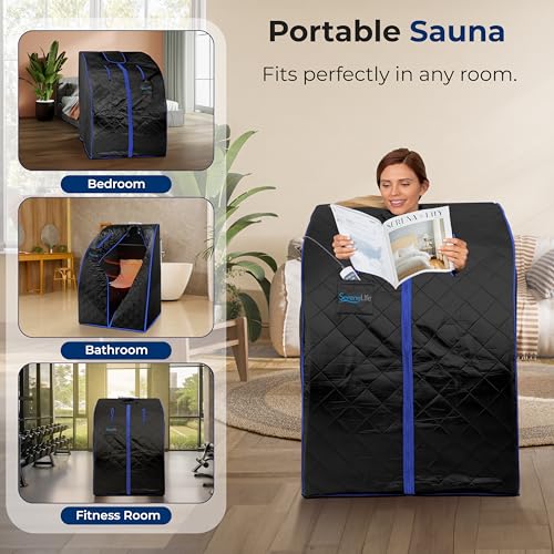 SereneLife Compact & Portable Infrared Steam Sauna, Personal Spa Style Sauna for At-Home Relaxation and Rejuvenation, Easy Access Sit-in Design, Foldable Chair, Energy Efficient, Foot Pad Heating Mat - Image 3
