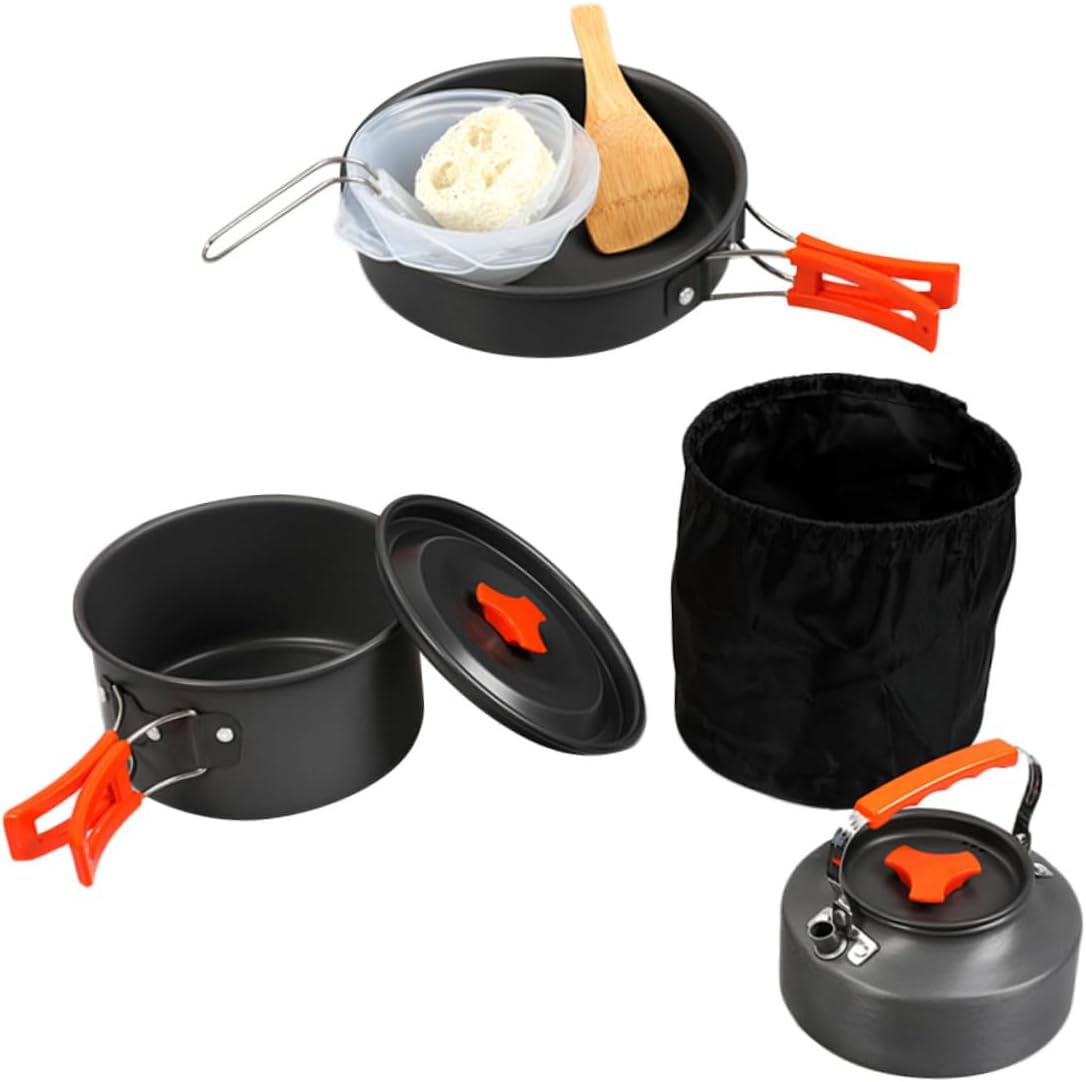 1set Person Portable Camping Cookware Outdoor Cooking Pot and Kettle for Hiking Picnics and Camping Lightweight and Easy to Clean Cookware Essentials