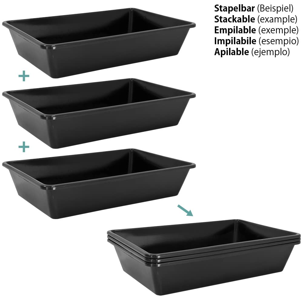Petigi 3X Tina de plastico Contenitore plastica 20 l baño de polvo Bañera de Pies Cuadrado 60x40x12 cm Negro Almacenamiento