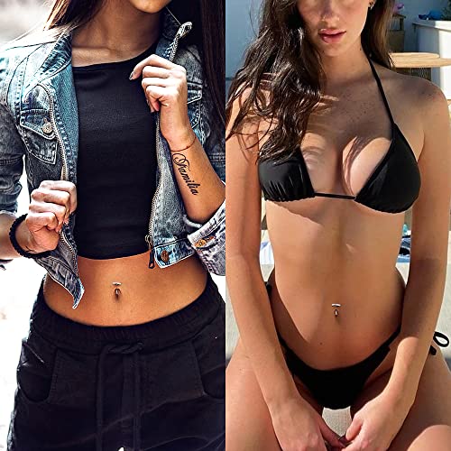 Milacolato 14G Belly Button Ring 925 Sterling Silver Belly Button Rings 18K White Gold Plated Hypoallergenic Navel Barbell Stud Belly Button Piercing Jewelry For Women Girls 10Mm #TOP3