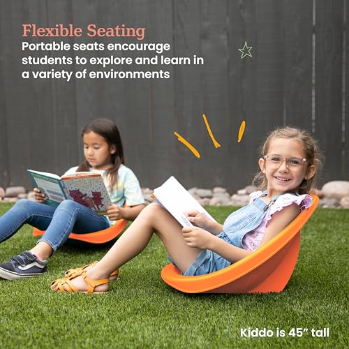 Image of ECR4Kids Plastic Leaf Scoop Floor Rocker Seat, Classroom Furniture, Orange, 6-Piece