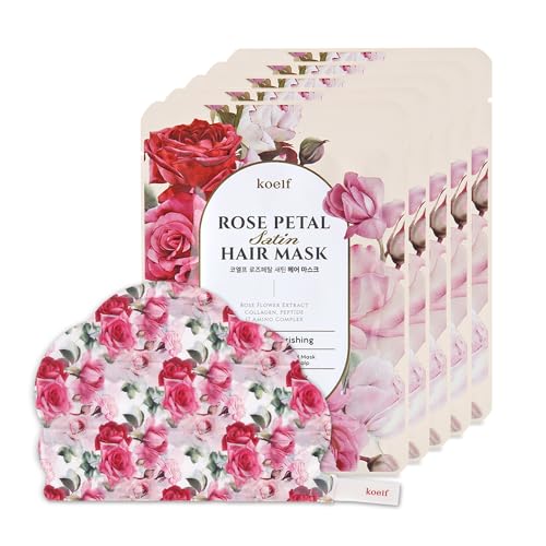 Koelf Rose Petal Satin Hair Mask - Intensive Nourishing & Repairing Cap Mask for Silky, Moisturizing Hair, Strengthens Scalp, Rose Essence Treatment (5ea)
