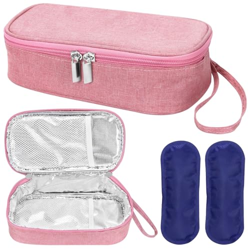ISUSSER Breastmilk Cooler Bag with Ice Pack, Portable Insulated Breast Milk Storage Cooler Bag, Small Stylish Breastmilk Storage Bag Cooler with Wrist Strap (Pink)