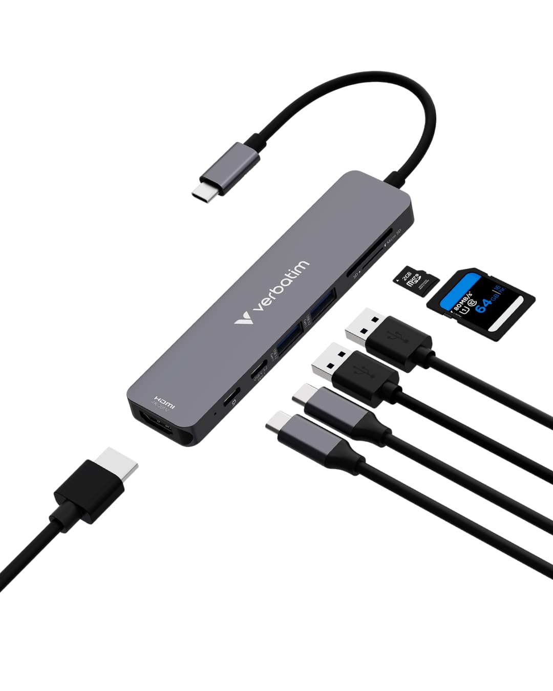 Verbatim USB-C Essentials Multiport Hub 7 Port HDMI PD 100W USB-C SD microSD