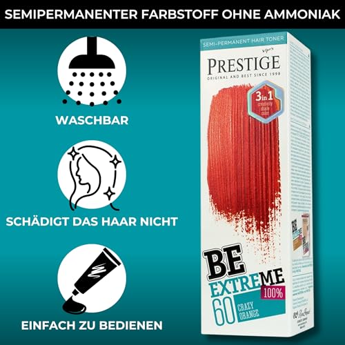 Vip's Prestige Be Extreme | Semipermanenter Haartonisierer 60 Crazy Orange | Reines Pigment | Verleiht gefärbten oder grauen Haaren Farbe | Temporäres Ergebnis | Ammoniakfrei, Parabenfrei, PPD-frei