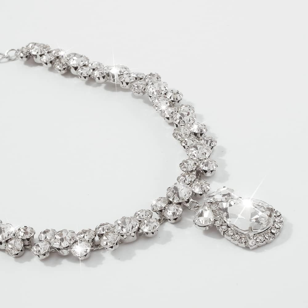 JWICOS Full Rhinestone Choker Necklace for Women and Brides Silver Crystal Teardrop Pendant Chain Choker for Party Prom - Image 3